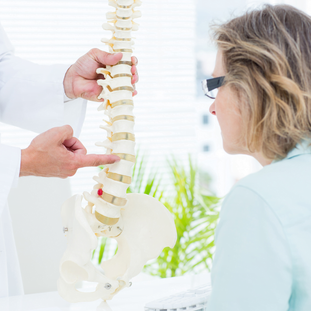 People viewing spine & doc Woman viewing spine